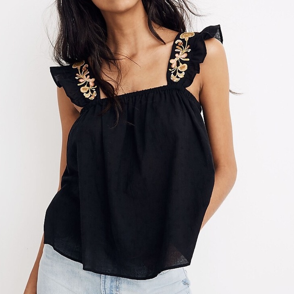 Madewell Embroidered-Strap Swing Top Size 3X in Black